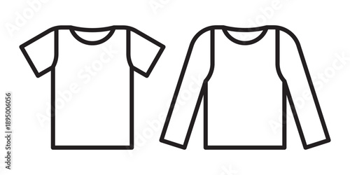 T-shirt and long sleeve t-shirt icon. Blank white t shirt and long sleeve t shirt design.