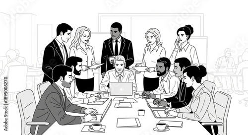 silhouettes of business people in office