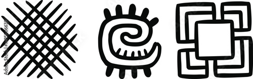 Black and White West African Adinkra Symbol Vector Set Featuring Nyame Ntium Nkyinkyim and Mate Masie Cultural Graphic Icons for Traditional Ethnic Tribal Design