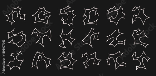 Cybergilism neo abstract tribal vector elements design set. Urban y2k metal icons. Black and white