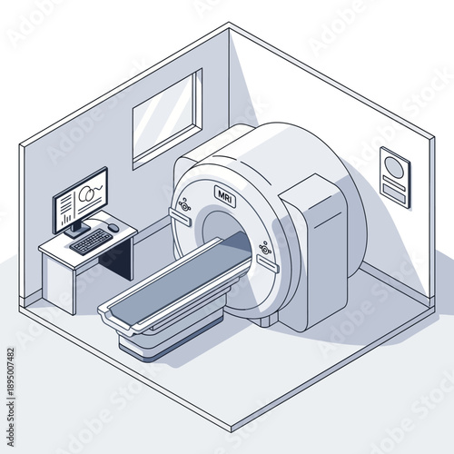 Medical MRI Scanner Machine in a Diagnostic Room.