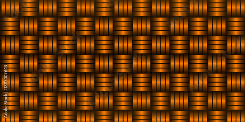 Seamless woven basket pattern, interlocking rectangular strips, metallic copper and orange tones, smooth gradient shading