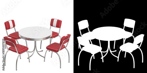 3D rendering illustration of a set of Retro Diner Table and Chairs
