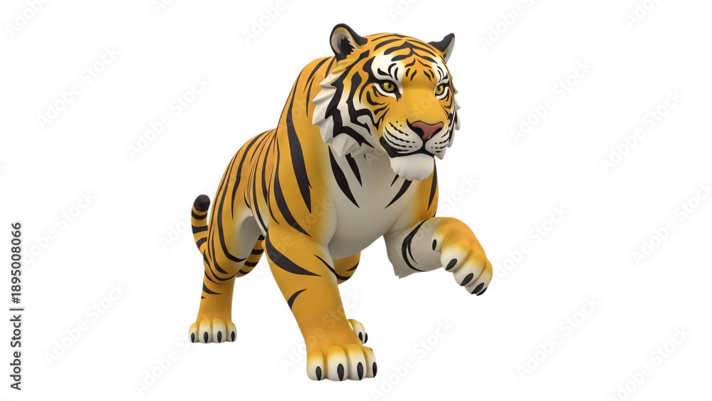 Obraz premium Tiger with black and yellow stripe on its running across the camera.