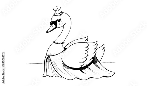 Princess swan watercolor illustration cute cartoon design for nursery and baby shower