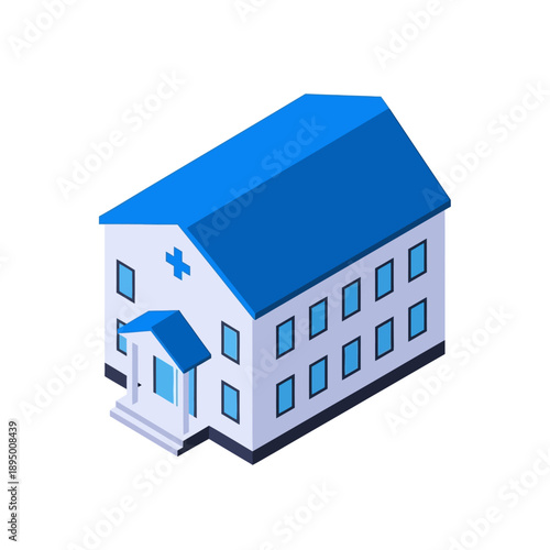 Modern Hospital Building Isometric View Medical Healthcare Facility.
