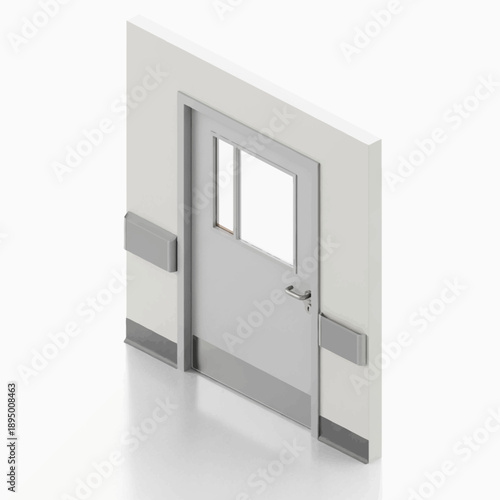 Modern Hospital Door with Window and Wall Protection.