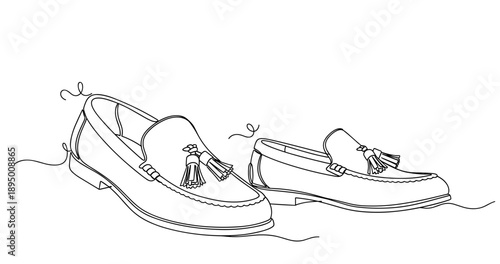 Elegant tassel loafers: classic footwear line art drawing for fashion design. Non editable stroke