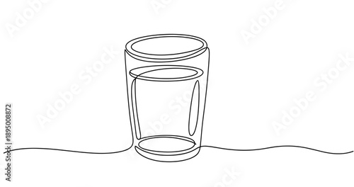 Minimalistic black and white line art of a water glass on a surface. Non editable stroke