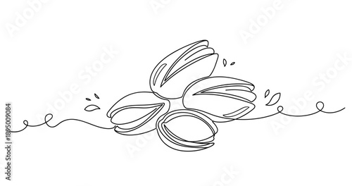 Minimalist line art of pistachios with curved decorative elements. Non editable stroke