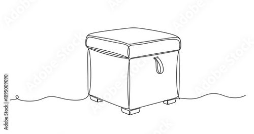 Black and white line art of a cube ottoman with handle and feet. Non editable stroke