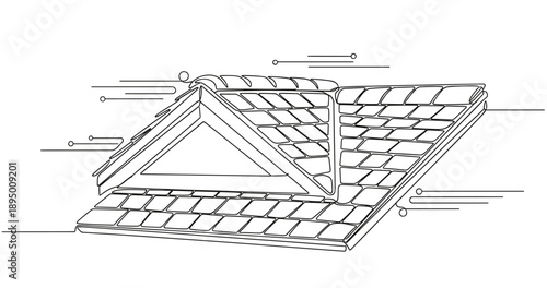 Geometric architectural roof design with triangular and rectangular patterns. Non editable stroke