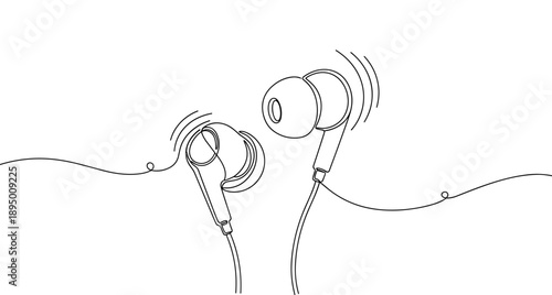 Line art of wired earphones with minimalistic style. Non editable stroke