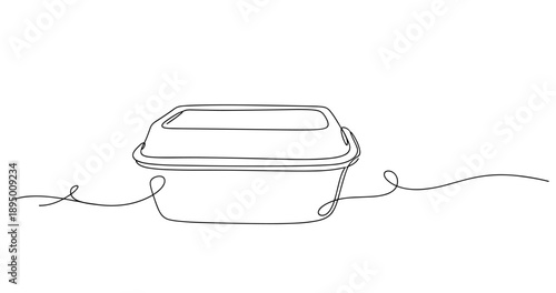 Continuous line art of takeout box on white background. Non editable stroke