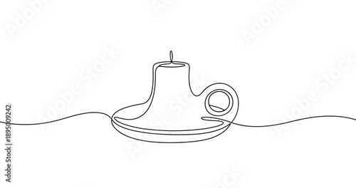 Minimalist one-line drawing of candle on holder with handle. Non editable stroke
