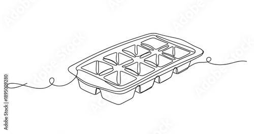 Continuous line drawing of ice cube tray with empty compartments. Non editable stroke