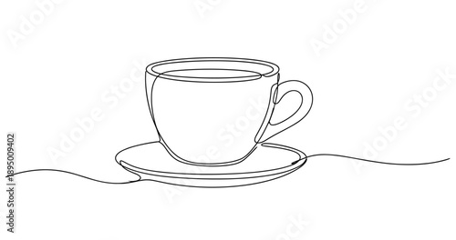 Minimalist line art of a coffee cup on a saucer. Non editable stroke