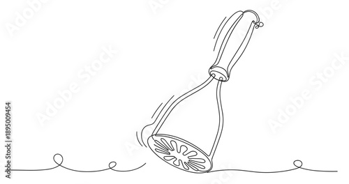 Line art of handheld kitchen whisk on a simple background. Non editable stroke