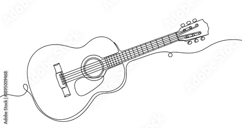 Minimalist line art of acoustic guitar on white background. Non editable stroke
