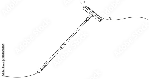 Minimalist line art of a modern corded vacuum cleaner on white background. Non editable stroke