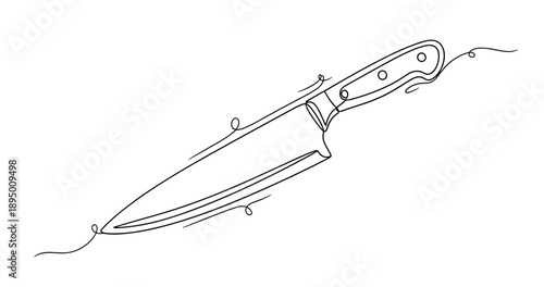 Elegant chef's knife line art with simple detailing on white background. Non editable stroke