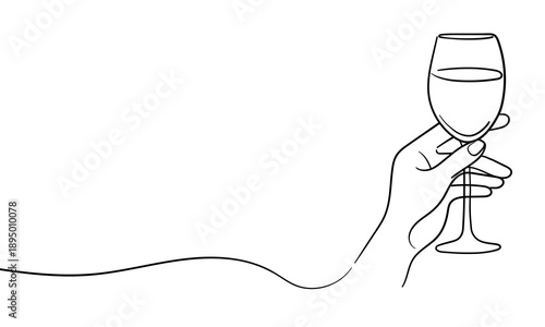 Continuous line wine cheers one line art, continuous drawing contour. Hands toasting with wine glasses with drinks. Cheers toast festive decoration for holidays. Vector illustration