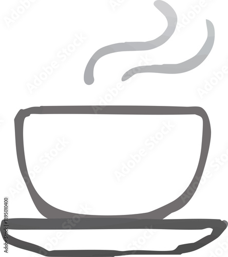 お茶　湯呑に入った温かい日本茶の線画イラスト