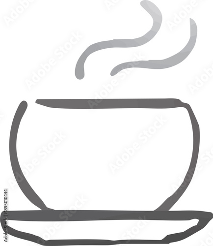 お茶　湯呑に入った温かい日本茶の線画イラスト