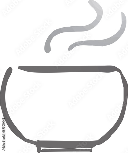 お茶　湯呑に入った温かい日本茶の線画イラスト