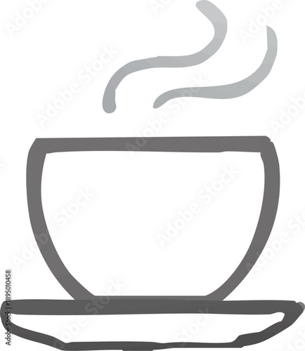 お茶　湯呑に入った温かい日本茶の線画イラスト