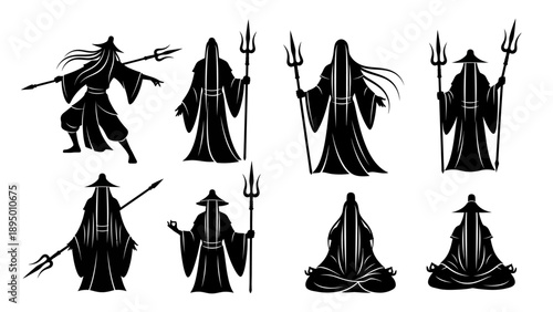 Lord Shiva silhouette set holding trident for Maha Shivaratri Hindu festival