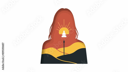 Double exposure silhouette of meditating woman for mindfulness concept