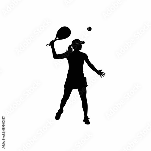 Female Padel Player Silhouette Preparing for Overhead Smash Shot Isolated on White