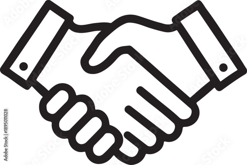 Simple black line art illustration of two hands shaking in agreement