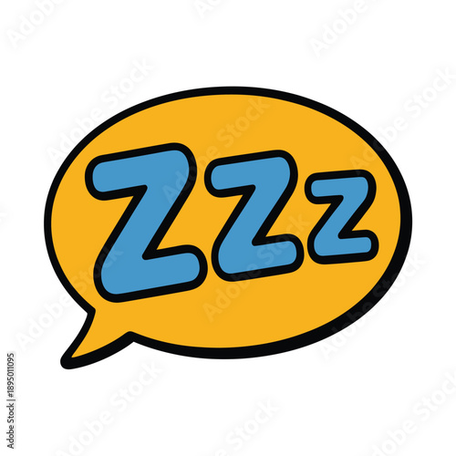 Cartoon speech bubble with ZZ text, yellow and blue colors, comic style illustration