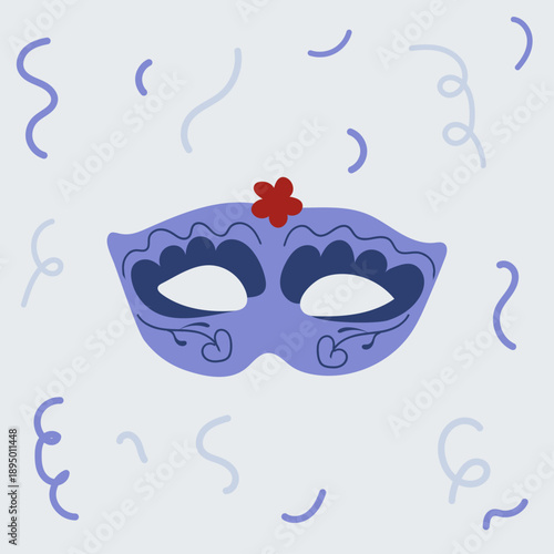 Decorative Carnival Mask with Confetti on Light Background