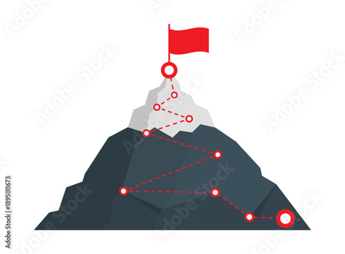 Schilderij op canvas Mountain peak with flag icon in flat style