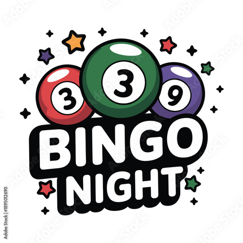 Colorful Bingo Night Graphic with Balls and Stars