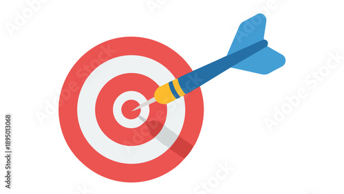 Dart Hitting Bullseye Target Board Flat Icon: Success, Accuracy, and Business Goal Achievement Vector Illustration