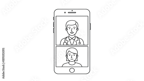 Telemedicine Video Consultation Icon, Doctor Patient Remote Health Visit Interface for Virtual Care Platforms and Telehealth Services