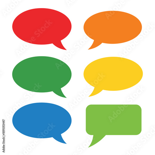 Colorful Speech Bubbles in Red, Green, Blue, Yellow on White Background for Communication Design