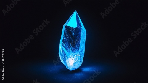 Radiant crystal spire on shadowy surface