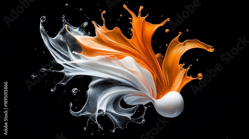 Splashing liquid vortex in monochrome orange