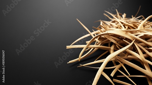 Tangled wooden strands on black backdrop