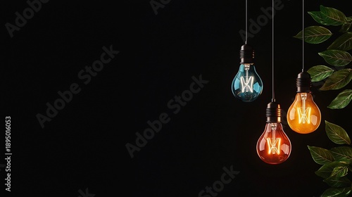 Suspended light bulbs with colorful illumination