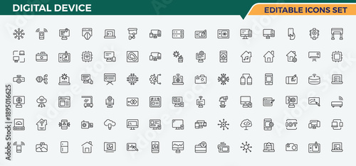 Digital Device icon set. Pc icon set. Web icons pack. Included computer and device, hardware, desktop, pc, electronic, smartphone, mobile. Signs for web and mobile app.