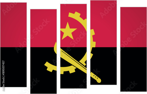 Flag of Angola. Flag with a design featuring vertical panels in a modular perspective