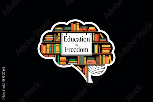 Creative thought bubble filled with colorful books and a pencil symbolizing education and freedom concept motivational design on black background