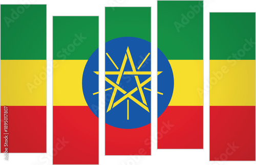 Flag of Ethiopia. Flag with a design featuring vertical panels in a modular perspective