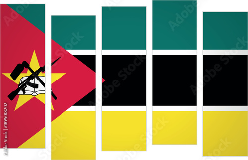 Flag of Mozambique. Flag with a design featuring vertical panels in a modular perspective